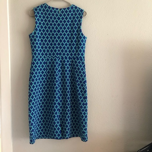 Lands' End Royal Teal Blue Quatrefoil Ponte Stretch Sheath Dress NEW size 6 - Picture 10 of 14
